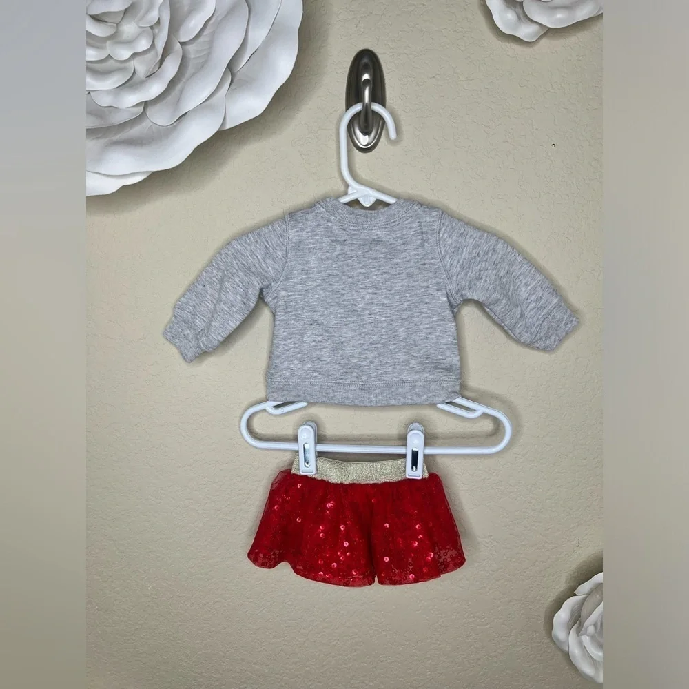 Cat & Jack Oh What Fun Newborn Girl Christmas Outfit with Red Sequin Skirt